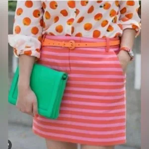 NWT J Crew Striped Mini Skirt Hot Pink And Orange with Pockets Size 2