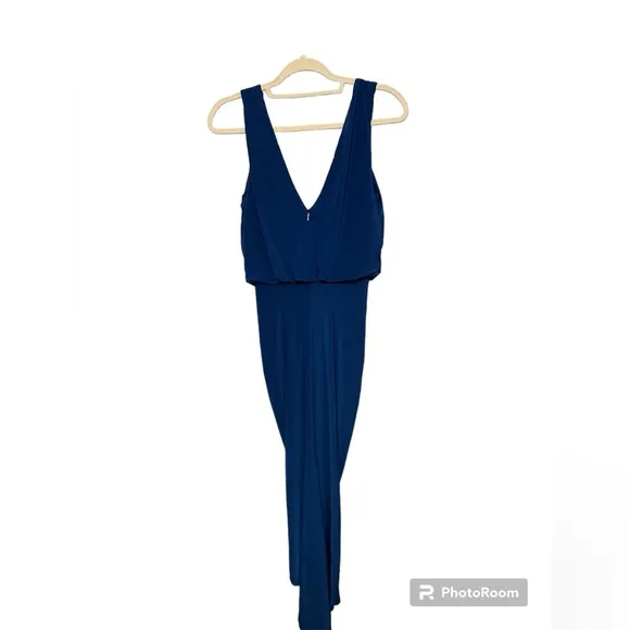 NWT Misa Los Angeles Leza Gathered Crossover Sleeveless Tulip Maxi Dress in Blue
