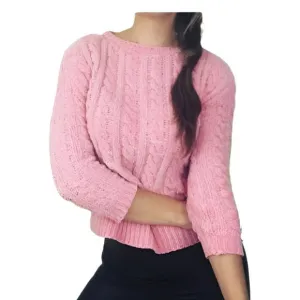 NWT Philosophy Pale Pink Soft Chunky Warm Cropped Chenille Cable Knit Sweater L