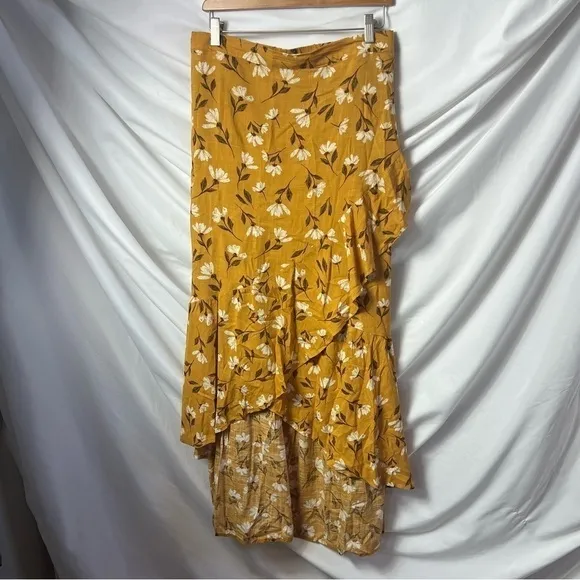 NWT Sonoma Faux wrap Maxi Floral Print hi-low Ruffle Skirt, size 4X (A-1)
