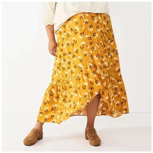 NWT Sonoma Faux wrap Maxi Floral Print hi-low Ruffle Skirt, size 4X (A-1)