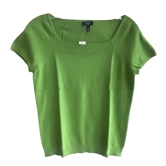 NWT Talbots Fine Knit Square Neck Short Sleeve Sweater Chartreuse Green Small P