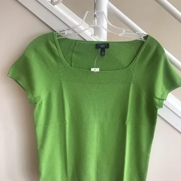 NWT Talbots Fine Knit Square Neck Short Sleeve Sweater Chartreuse Green Small P