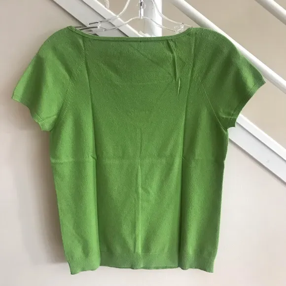 NWT Talbots Fine Knit Square Neck Short Sleeve Sweater Chartreuse Green Small P
