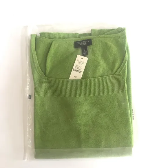 NWT Talbots Fine Knit Square Neck Short Sleeve Sweater Chartreuse Green Small P