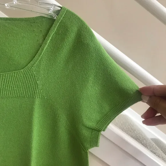 NWT Talbots Fine Knit Square Neck Short Sleeve Sweater Chartreuse Green Small P