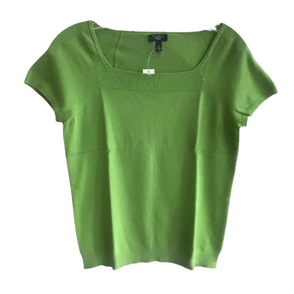 NWT Talbots Fine Knit Square Neck Short Sleeve Sweater Chartreuse Green Small P