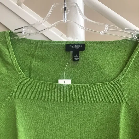 NWT Talbots Fine Knit Square Neck Short Sleeve Sweater Chartreuse Green Small P