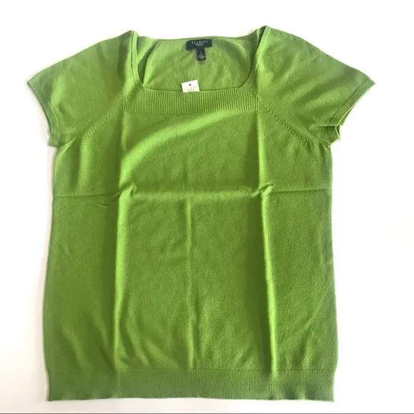 NWT Talbots Fine Knit Square Neck Short Sleeve Sweater Chartreuse Green Small P