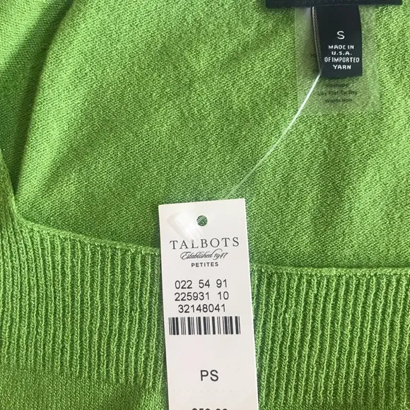 NWT Talbots Fine Knit Square Neck Short Sleeve Sweater Chartreuse Green Small P