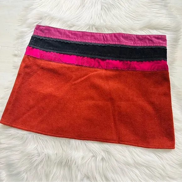 NWT Trance 100% Wool Artisan Tapestry Patchwork Wrap Mini Skirt, XXL Adjustable