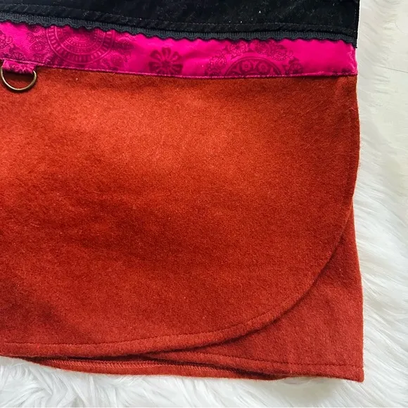 NWT Trance 100% Wool Artisan Tapestry Patchwork Wrap Mini Skirt, XXL Adjustable
