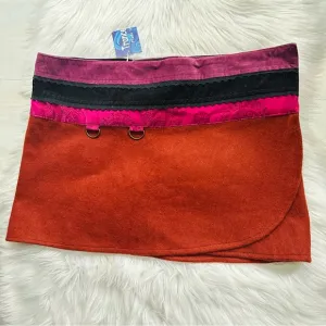 NWT Trance 100% Wool Artisan Tapestry Patchwork Wrap Mini Skirt, XXL Adjustable
