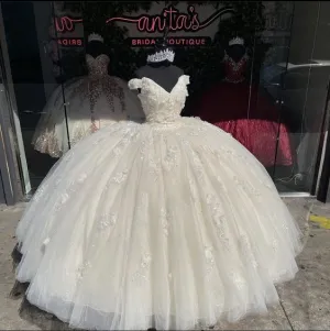 Off Shoulder Applique Lace Ball Gown Party Sweet 15 16 Party Dress      fg5905