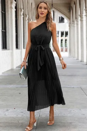One Shoulder Pleated Maxi Dress