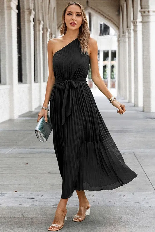 One Shoulder Pleated Maxi Dress