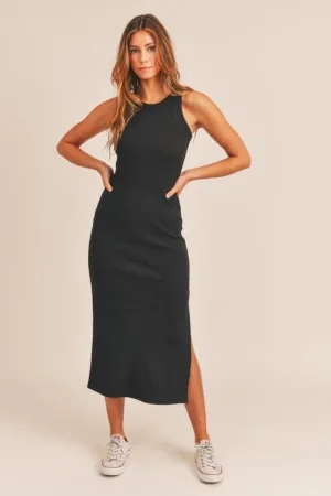 Only You Black Ribbed Midi Dress