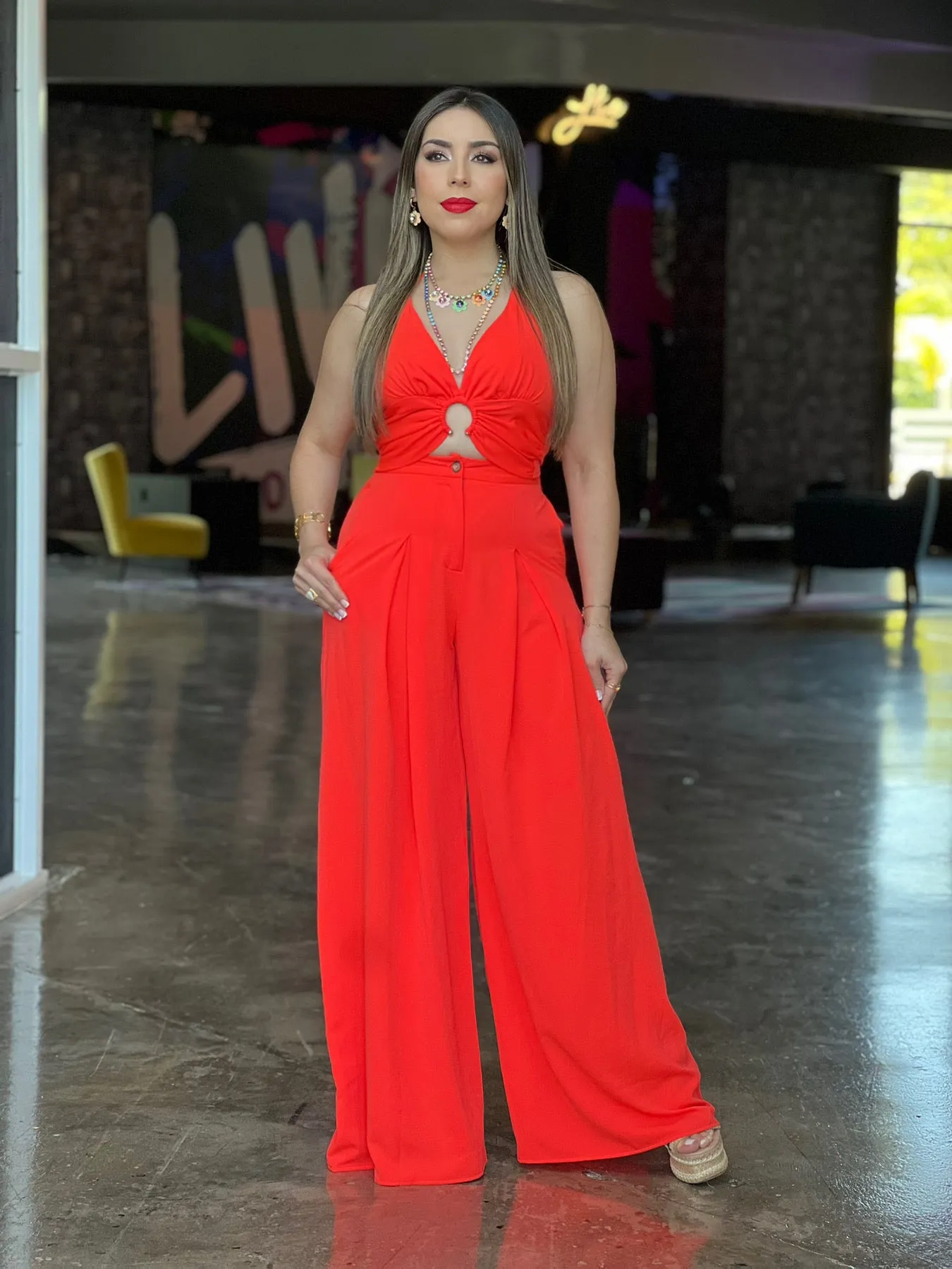 Orange Crop Top & Pant Set