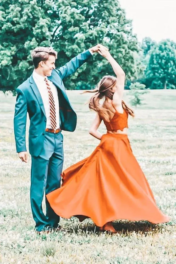 Orange Prom Dresses Two-pieces Evening Party Dress       fg4358
