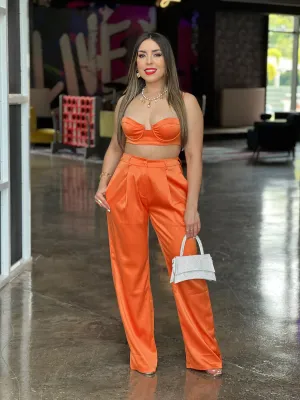 Orange Satin Top & Pant Set