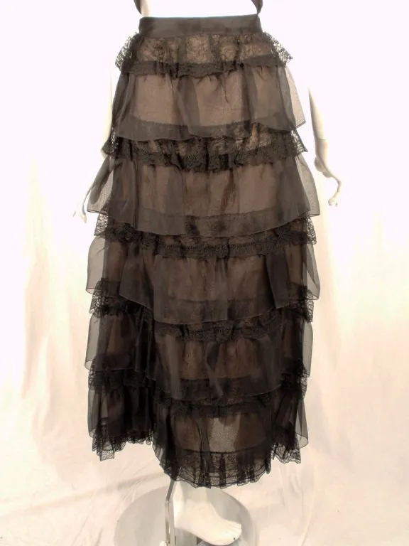 OSCAR DE LA RENTA 2003 Black Organza Ruffle Skirt & Wrap Top