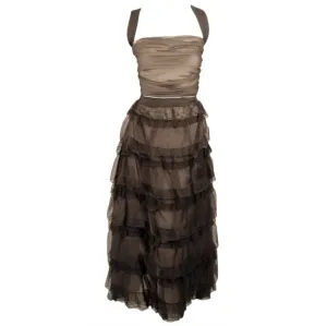 OSCAR DE LA RENTA 2003 Black Organza Ruffle Skirt & Wrap Top