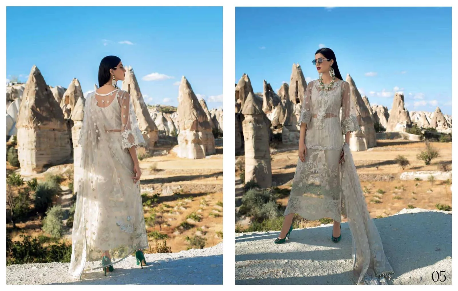 Pakistani Party Dress In Pearl White Color by Zainab Chotani Model# C 1711
