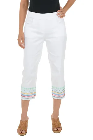 Palm Embroidered Hem Denim Capri Pant