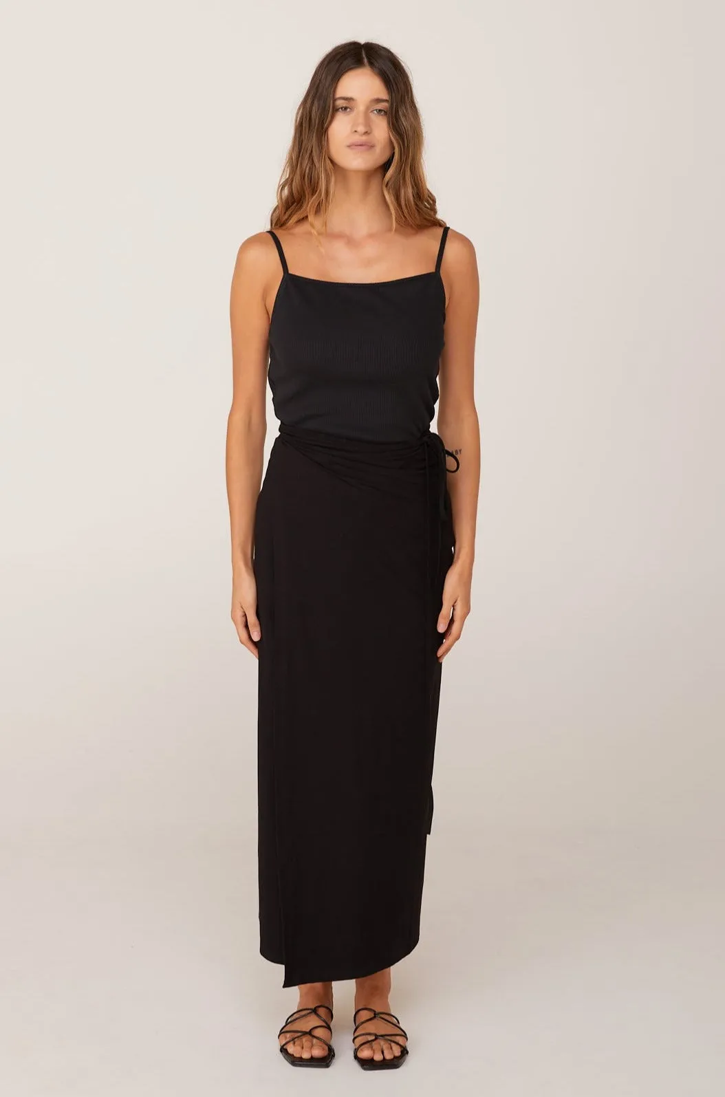 PALOMA MIDI WRAP SKIRT - BLACK