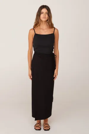 PALOMA MIDI WRAP SKIRT - BLACK