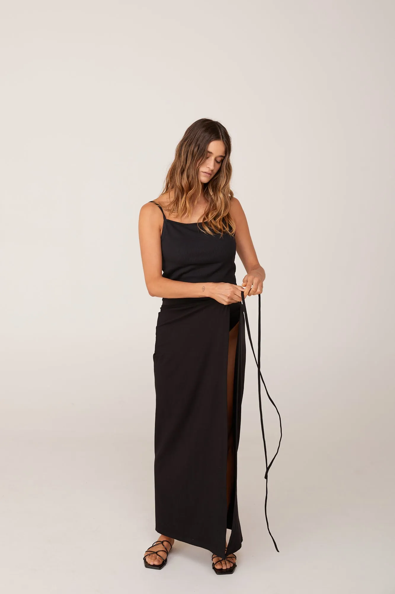 PALOMA MIDI WRAP SKIRT - BLACK