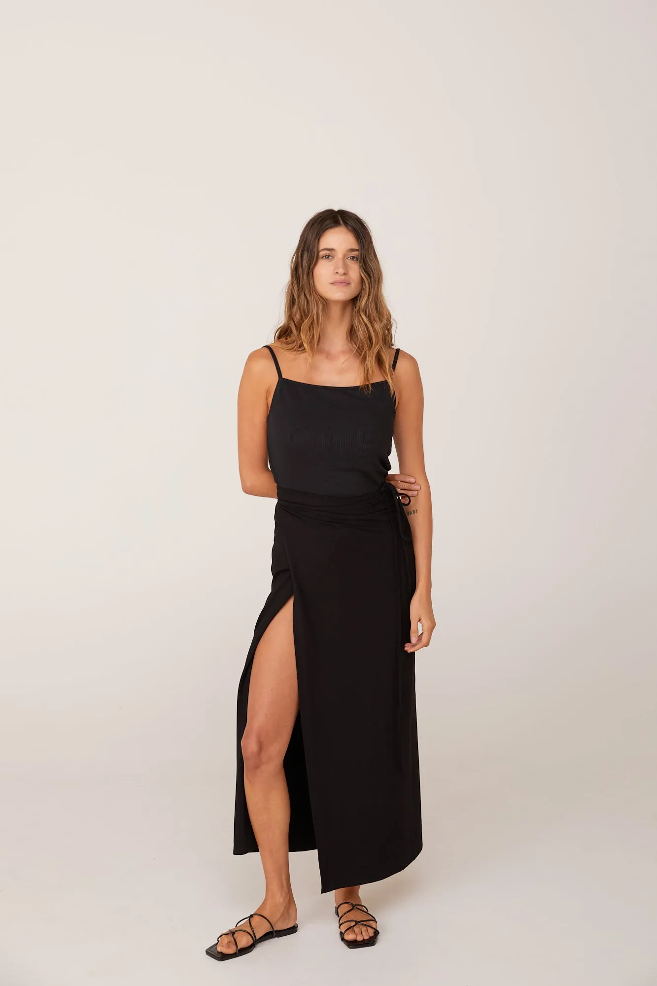 PALOMA MIDI WRAP SKIRT - BLACK