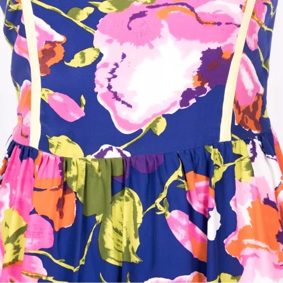 Parker Silk Floral Lace Up Open Back Fit &amp; Flare Summer Dress - SZ Medium
