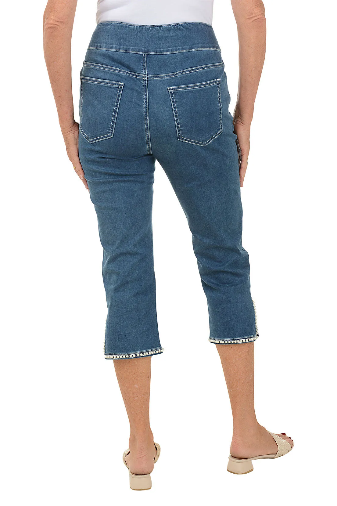 Pearl Hem Denim Capri Pant