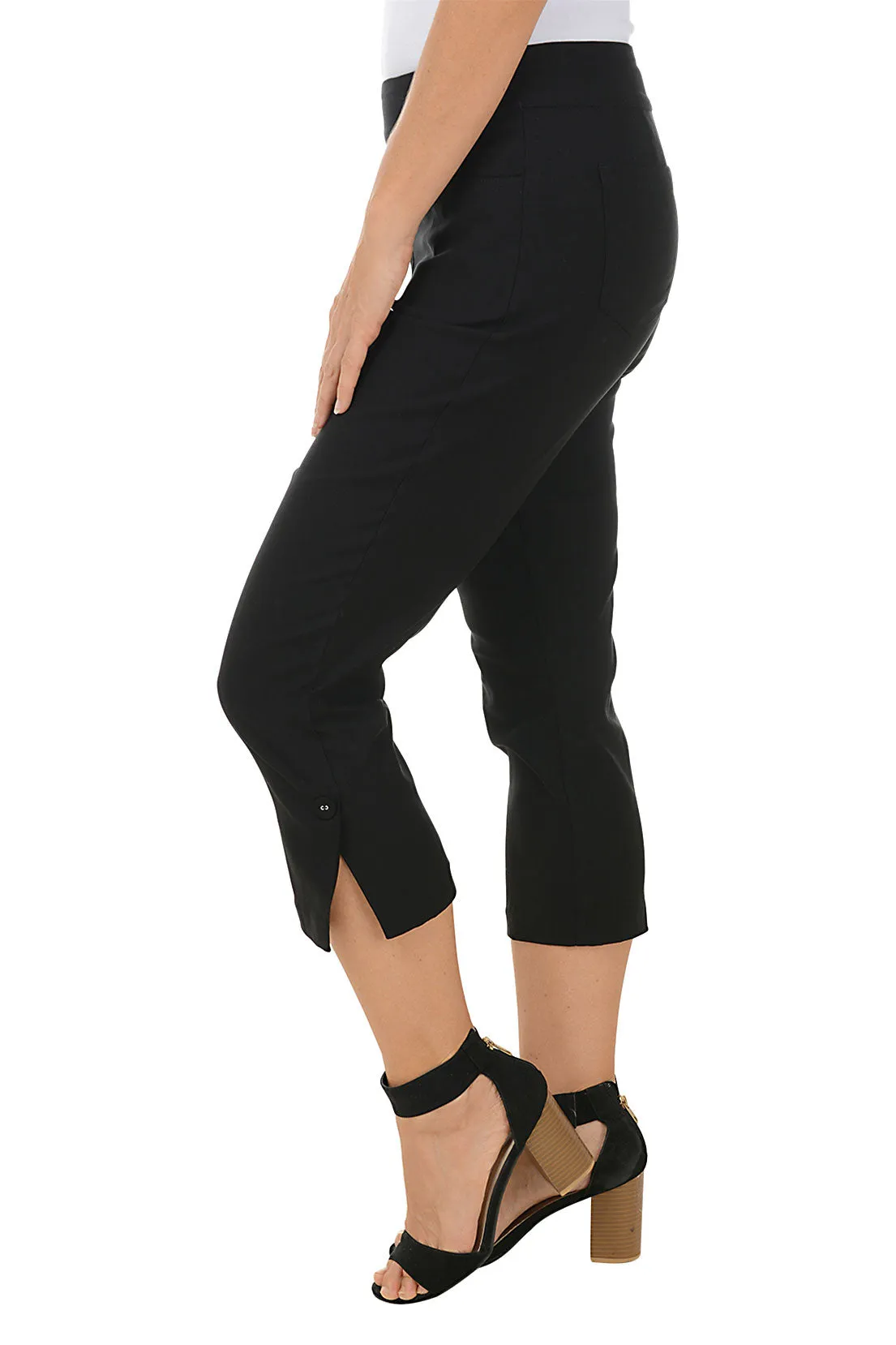 Petite Pull-On Button Hem Capri Pant