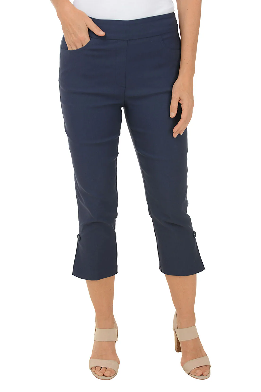 Petite Pull-On Button Hem Capri Pant
