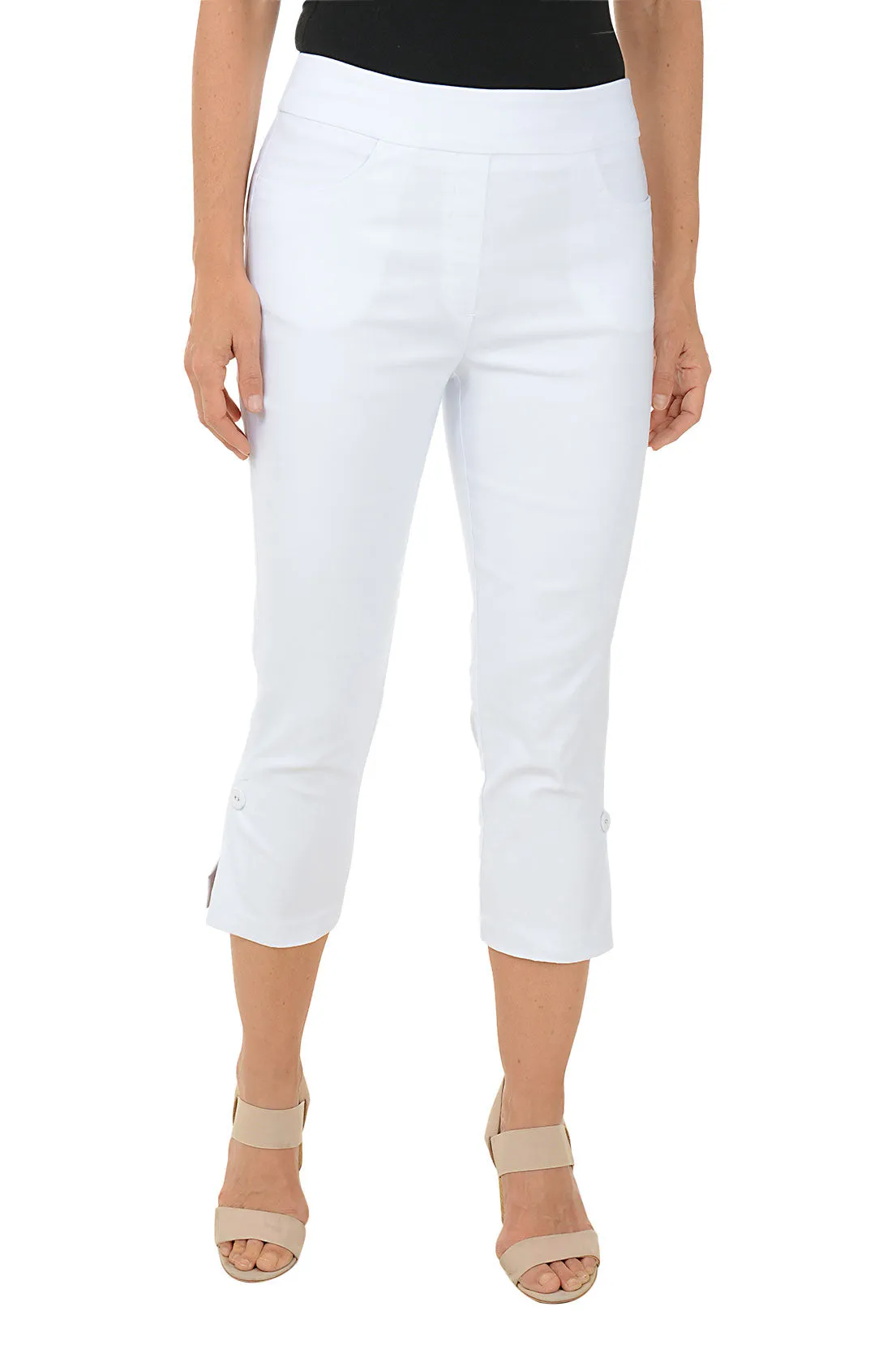 Petite Pull-On Button Hem Capri Pant