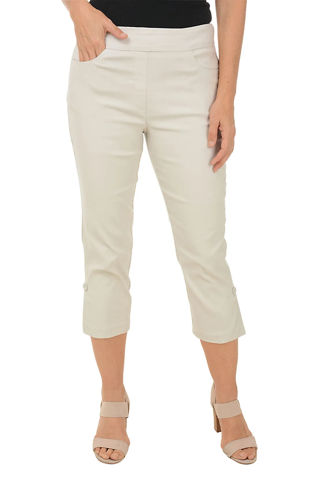 Petite Pull-On Button Hem Capri Pant