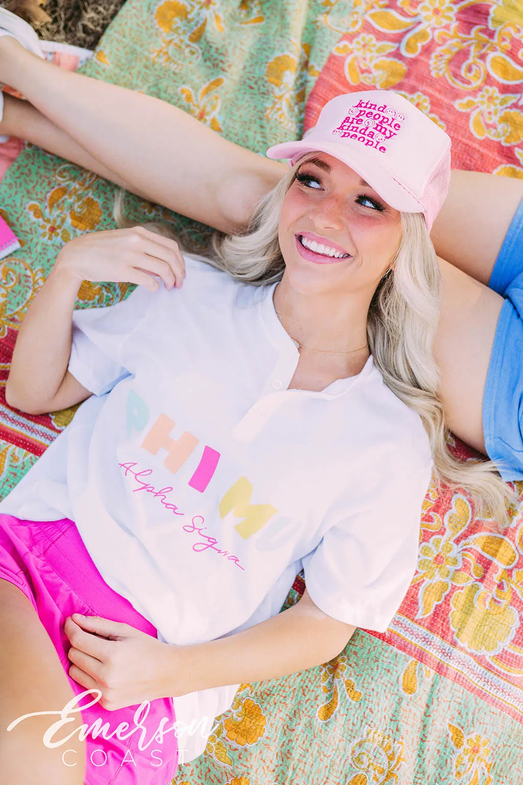 Phi Mu PR Colorful Letters Henley Tee