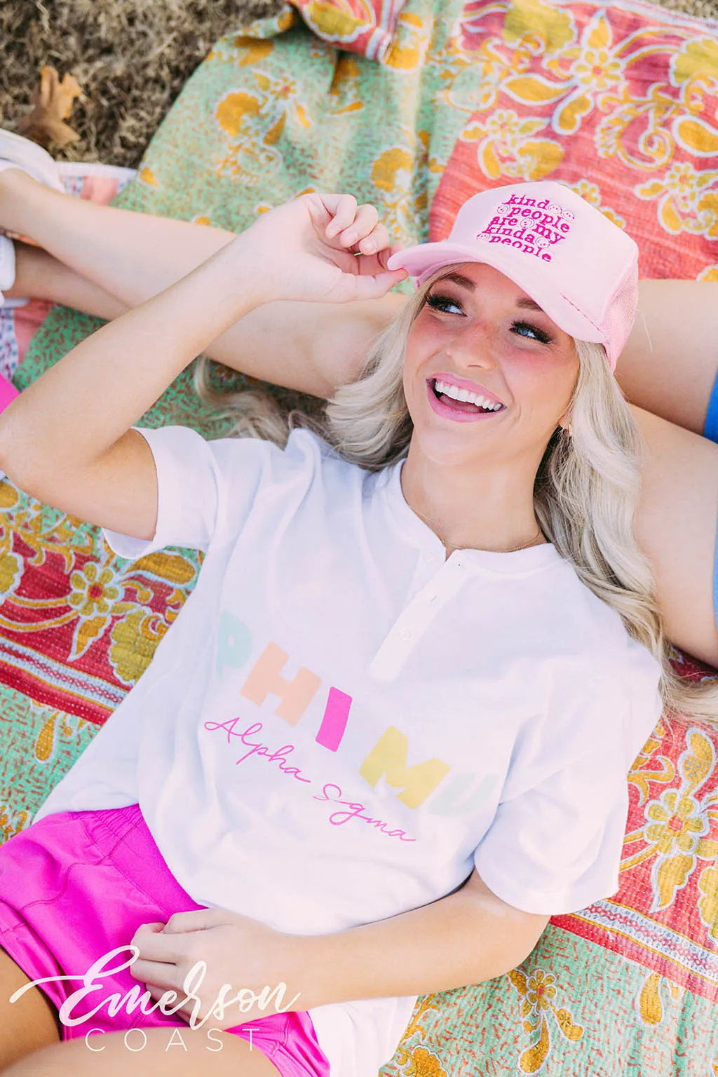 Phi Mu PR Colorful Letters Henley Tee