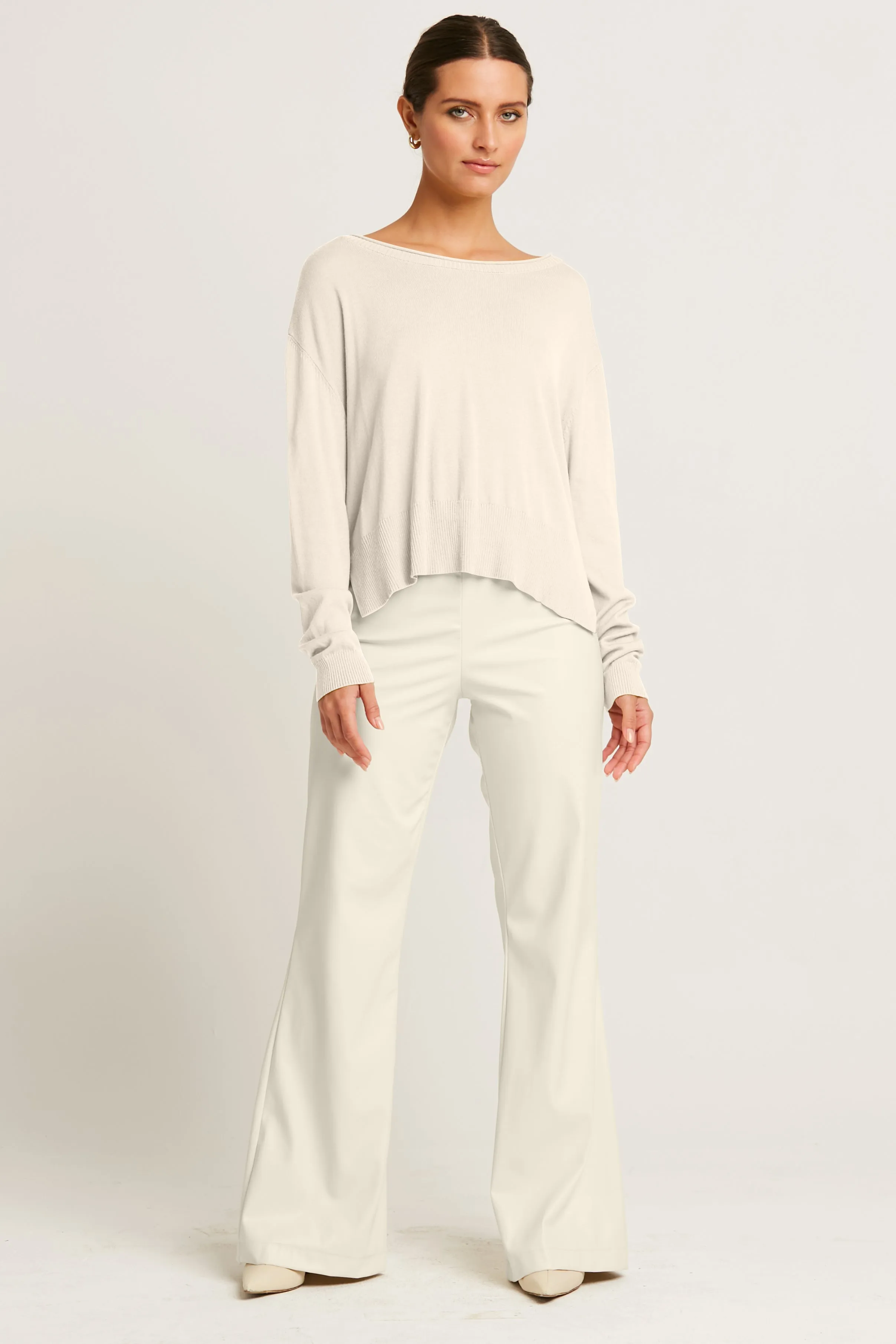 Pima Cotton Ribbed Minimal Crewneck Sweater