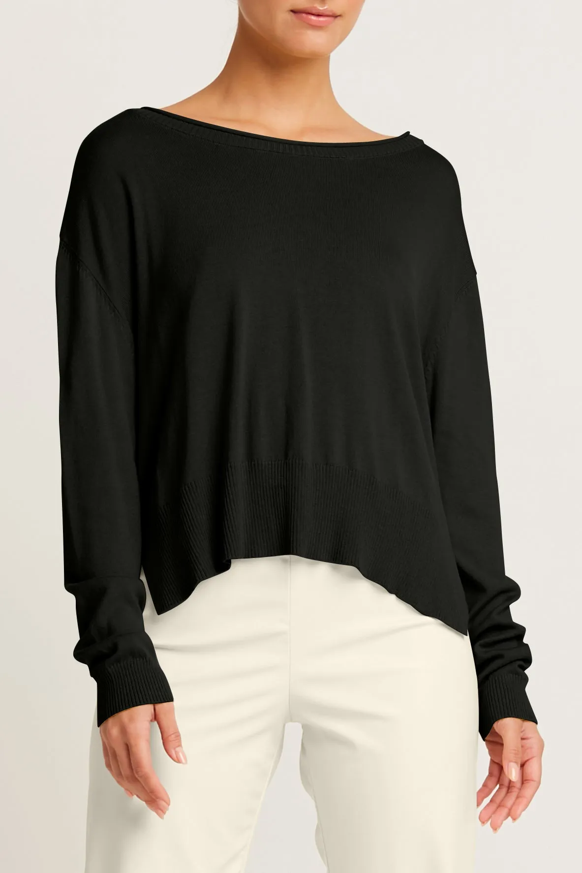 Pima Cotton Ribbed Minimal Crewneck Sweater