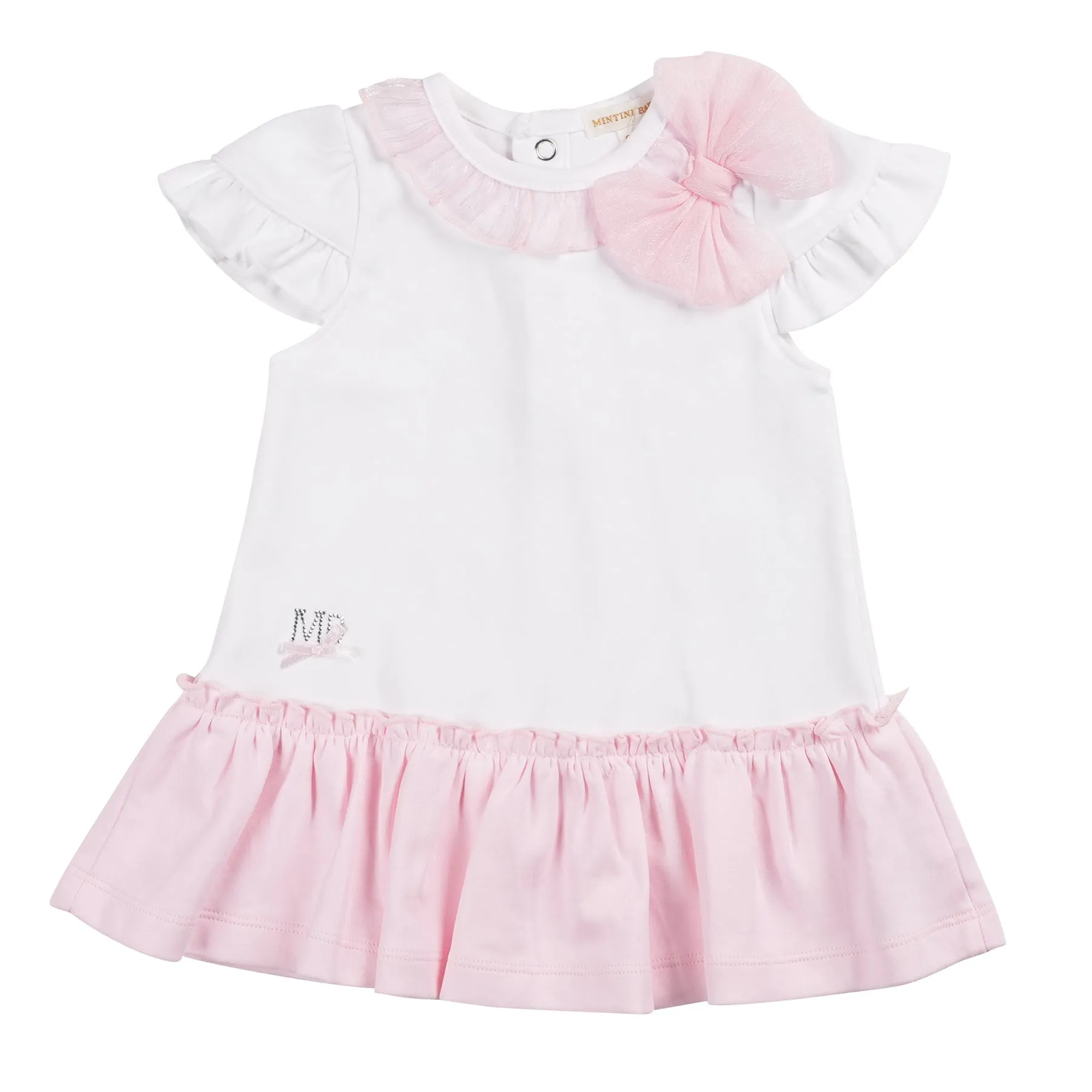 Pink and White Tuille Bow Dress