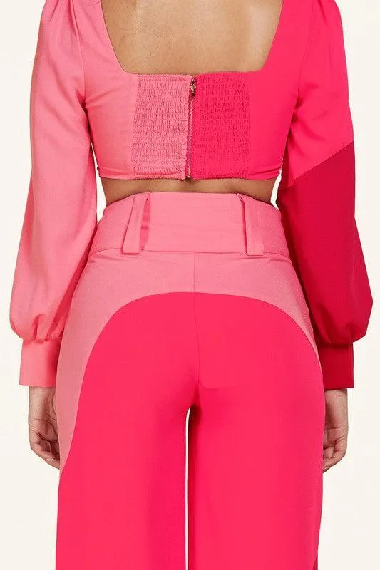 PINK COLORBLOCK  2PC PANT SET