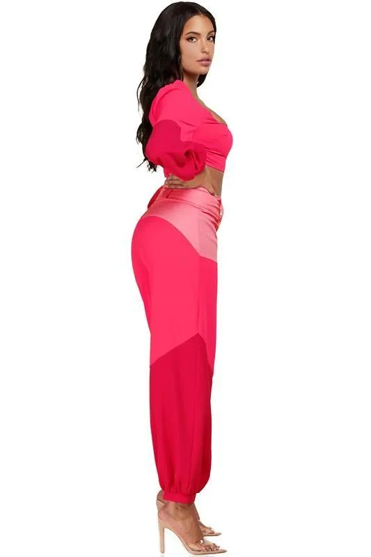 PINK COLORBLOCK  2PC PANT SET