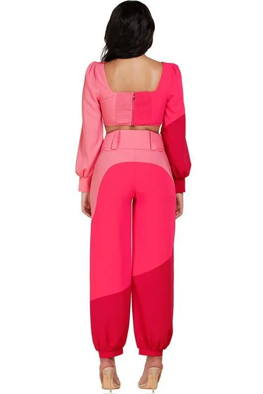 PINK COLORBLOCK  2PC PANT SET