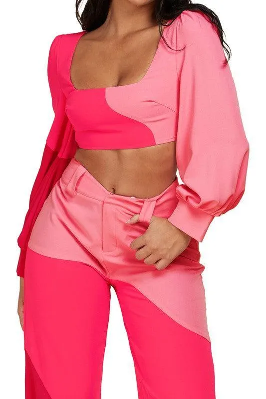 PINK COLORBLOCK  2PC PANT SET
