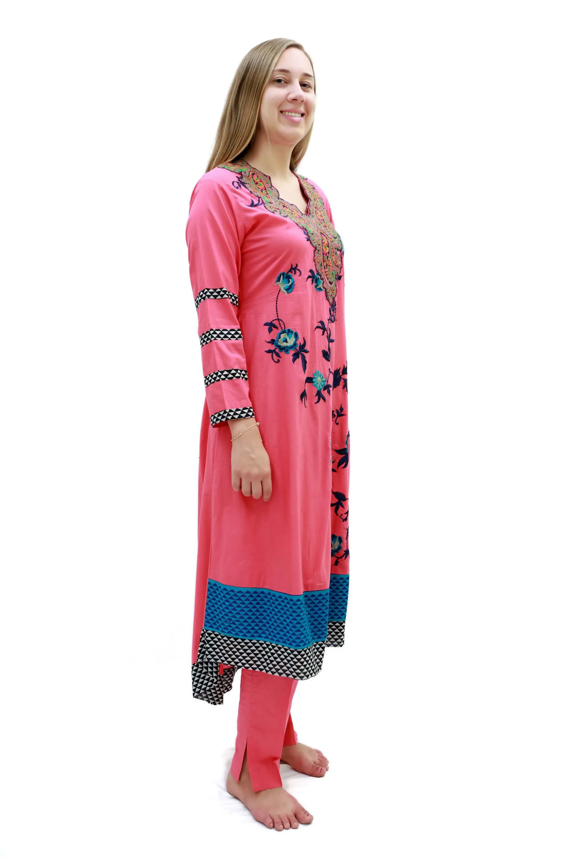 Pink Cotton Embroidery Suit