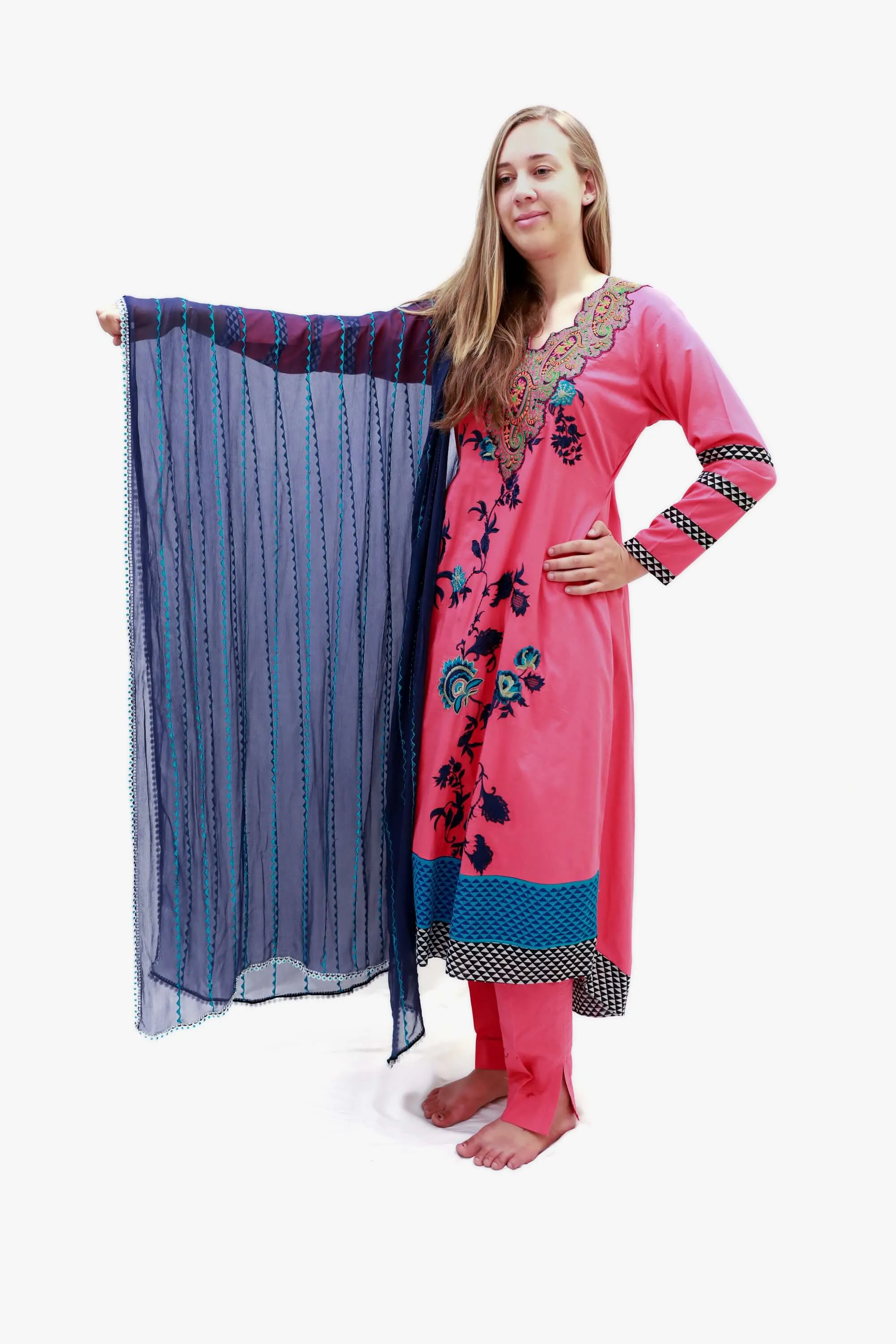 Pink Cotton Embroidery Suit