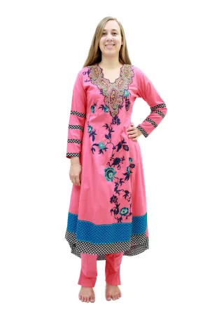 Pink Cotton Embroidery Suit